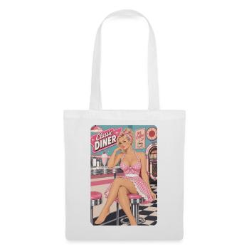 Rockabilly Pinup Girl blond im 50er Jahre Diner - Stoffbeutel - Weiß - Vorne