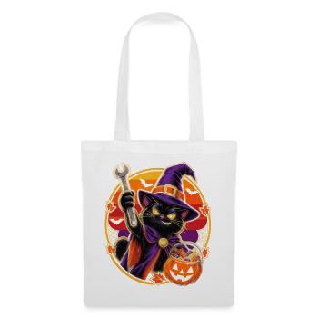 Halloween Hexenkatze mit Schraubenschlüssel - Stoffbeutel - Weiß - Vorne