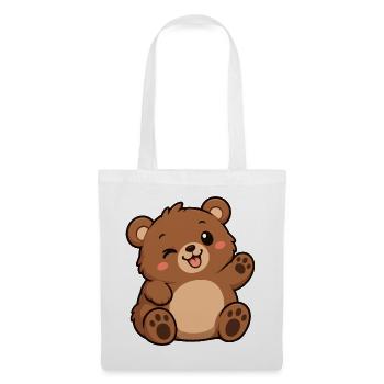 Kuschelbär Cartoon Winke-Motiv - Stoffbeutel - Weiß - Vorne