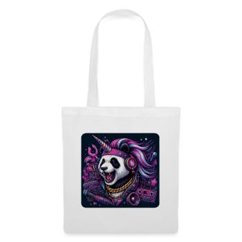 Panda mit Einhorn und Kopfhörern im Neonlook - Stoffbeutel - Weiß - Vorne