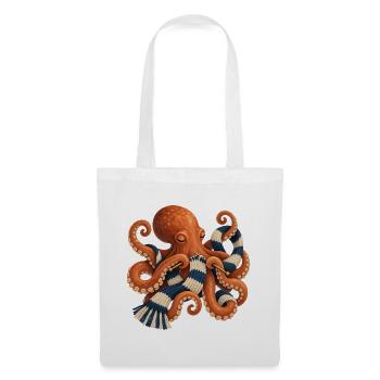 Stricken von Oktopus mit gestreiftem Schal - Stoffbeutel - Weiß - Vorne