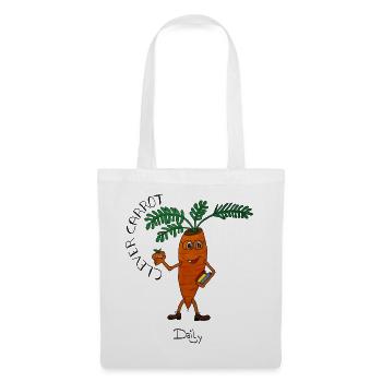 CleverCarrot – schlaue Karotte mit Büchern - Stoffbeutel - Weiß - Vorne