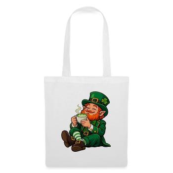 Leprechaun mit Matcha Latte – Irischer Glückszaube - Stoffbeutel - Weiß - Vorne