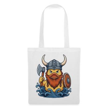 Viking-Ente mit Axt und Wellen - Stoffbeutel - Weiß - Vorne