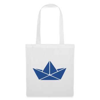 Papaierschiff_jeansblau_Origami_Geschenk_Segler - Stoffbeutel - Weiß - Vorne