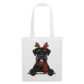 Riesenschnauzer Weihnachtshund mit Rentierohren - Stoffbeutel - Weiß - Vorne