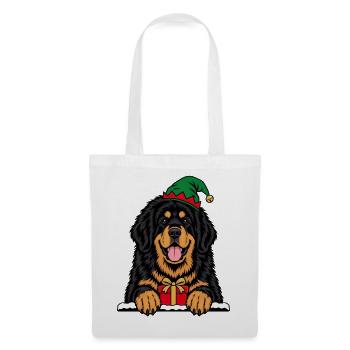 Weihnachtshund mit Geschenk - Stoffbeutel - Weiß - Vorne