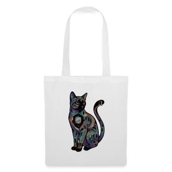 Surreale Katze mit Treppen – Optische Täuschung  - Stoffbeutel - Weiß - Vorne
