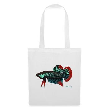 Betta imbellis, Kampffisch Wildform aus Thailand - Stoffbeutel - Weiß - Vorne