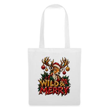 Wild and Merry Rentier Weihnachten Low Poly Shirt - Stoffbeutel - Weiß - Vorne