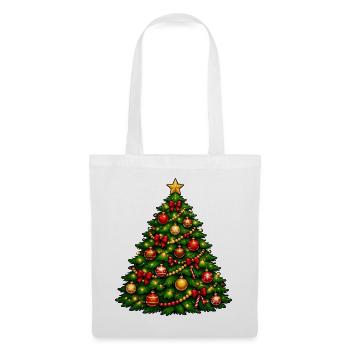 Glitzernder Weihnachtsbaum mit Ornamenten - Stoffbeutel - Weiß - Vorne