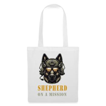 Schäferhund mit Militärhelm und Sonnenbrille - Stoffbeutel - Weiß - Vorne