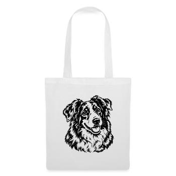 Australian Shepherd – Schwarz Weiß Hundeporträt - Stoffbeutel - Weiß - Vorne