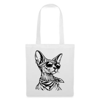 Sphynx Katze – Cooler Biker mit Sonnenbrille - Stoffbeutel - Weiß - Vorne
