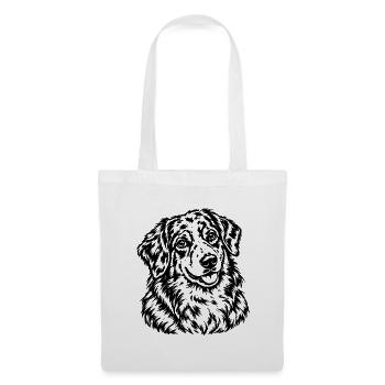 Retriever – Flauschiges Schwarz Weiß Hundeporträt - Stoffbeutel - Weiß - Vorne