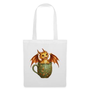 Goldener Babydrache in einer Tasse - Stoffbeutel - Weiß - Vorne