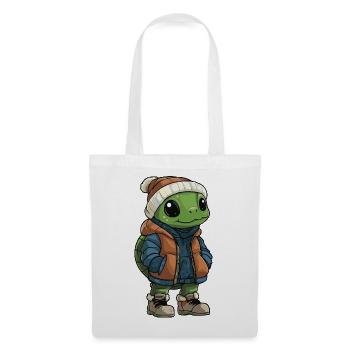 Schildkröte mit Winterjacke und Mütze - Stoffbeutel - Weiß - Vorne