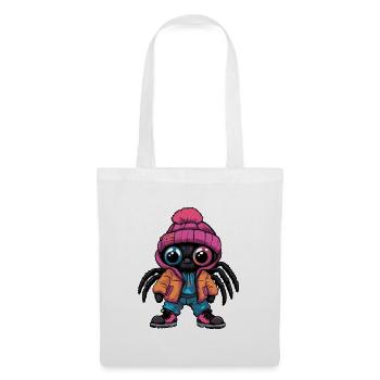 Spinne mit Winterjacke und pinker Mütze - Stoffbeutel - Weiß - Vorne