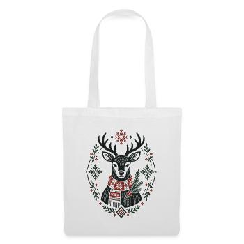 Winterhirsch mit Schneeflocken nordisches Design - Stoffbeutel - Weiß - Vorne