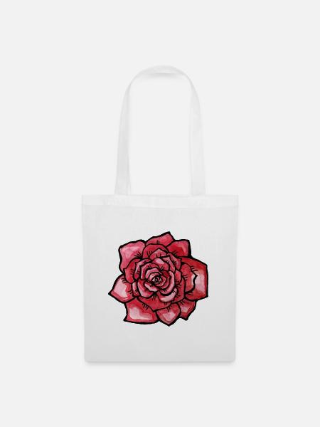 Karmesinrote Aquarellrose - Stoffbeutel - Weiß