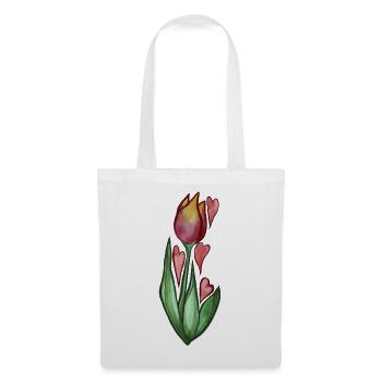 Aquarell-Tulpenherzen blühen - Stoffbeutel - Weiß - Vorne