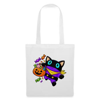 Halloween-Katze mit JackoLantern-Korb - Stoffbeutel - Weiß - Vorne