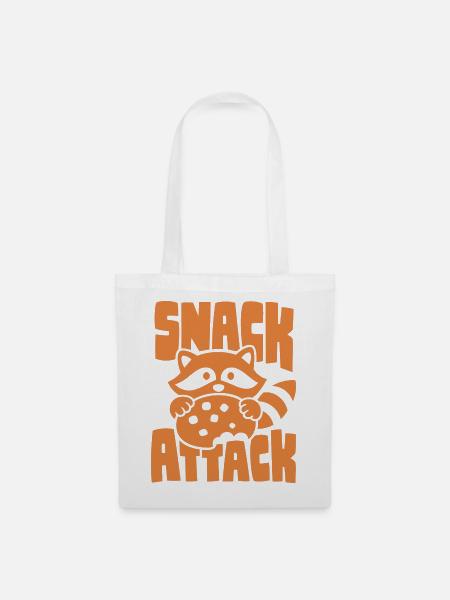 Waschbär mit Keks – Snack Attack - Stoffbeutel - Weiß
