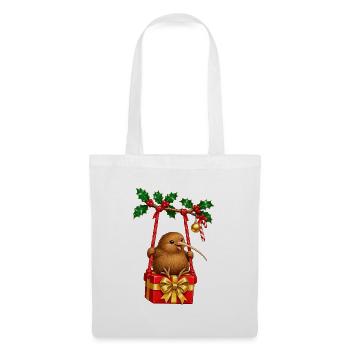 Kiwi auf weihnachtlicher Päckchenschaukel - Stoffbeutel - Weiß - Vorne