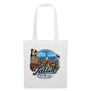 Tallin - Estonia - Estland - Baltikum - Koordinate - Stoffbeutel - Weiß - Vorne