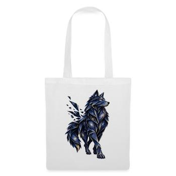 Blau-goldener Origami-Wolf mit sternenbedeckten Galaxien - Stoffbeutel - Weiß - Vorne