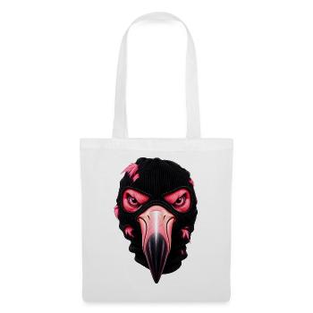 Flamingo mit Sturmhaube – Frecher Streetstyle - Stoffbeutel - Weiß - Vorne