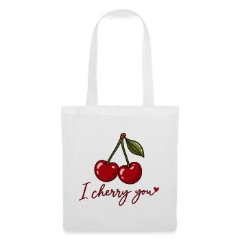 I Cherry You – Süße Kirschen Liebe Herz Geschenk - Stoffbeutel - Weiß - Vorne