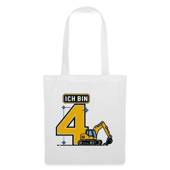 4. Geburtstag Bagger Baustelle - Stoffbeutel - Weiß - Vorne