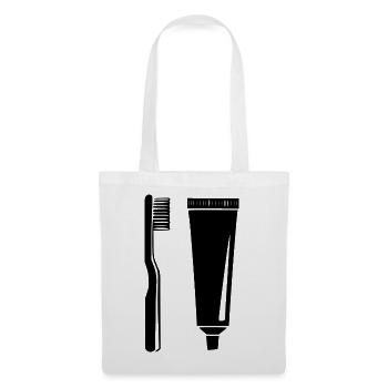 Zahnbürste mit Zahnpasta Zahnarzt Geschenk  - Stoffbeutel - Weiß - Vorne
