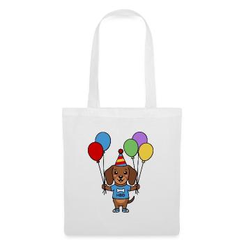Süßes Kawaii-Dackel Geburtstagsballon-Shirt - Stoffbeutel - Weiß - Vorne