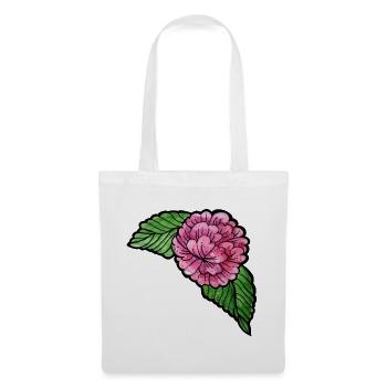 Rosa Pfingstrose auf schwarzer Seide - Stoffbeutel - Weiß - Vorne