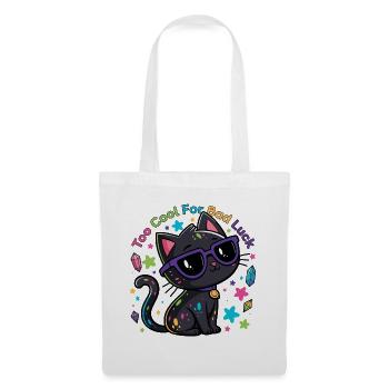 Black Cat Chic Lila Brille Glück Humor - Stoffbeutel - Weiß - Vorne