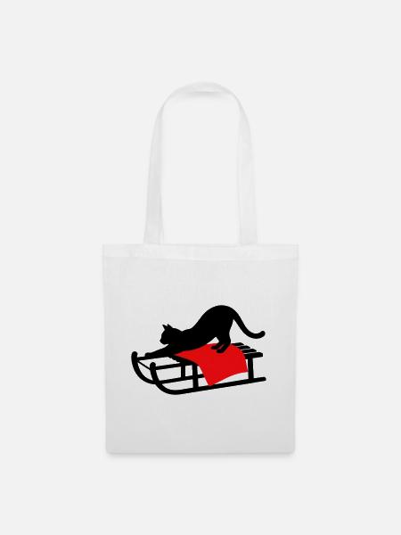 gatto_nero_sulla_slitta_con_copertina_rossa - Stoffbeutel - Weiß