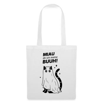 Miau äh ich meine Buuh! - Katze Gespenst Halloween - Stoffbeutel - Weiß - Vorne