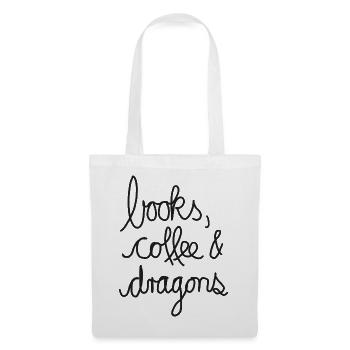 Books, Coffee & Dragons – Design für Leseratten - Stoffbeutel - Weiß - Vorne