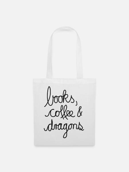 Books, Coffee & Dragons – Design für Leseratten - Stoffbeutel - Weiß