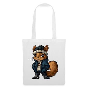 Eichhörnchen mit Winterjacke und Mütze - Stoffbeutel - Weiß - Vorne