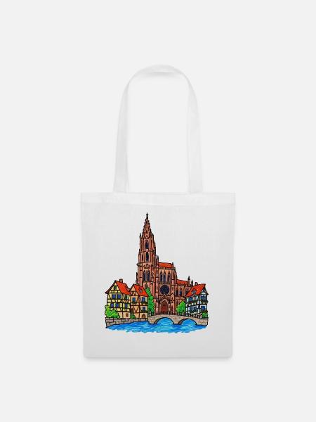 Straßburg Skyline im Wachsmalstil - Stoffbeutel - Weiß