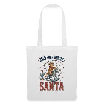Hold Your Horses, Santa – Cowboy Katze Weihnachten - Stoffbeutel - Weiß - Vorne
