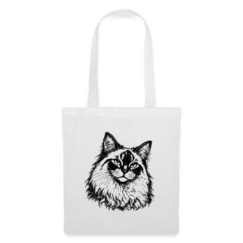 Orientalische Katze – Schwarz Weiß Gravur - Stoffbeutel - Weiß - Vorne