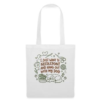 Needlepoint hängt mit Hund niedlich ab - Stoffbeutel - Weiß - Vorne