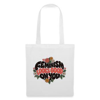 "Feminism looks good on you" - Stoffbeutel - Weiß - Vorne