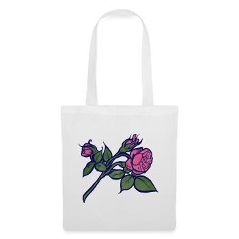Rosa Rose mit neonblauer Kontur - Stoffbeutel - Weiß - Vorne