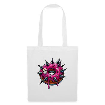 Punk Donut mit pinker Glasur und Totenköpfen - Stoffbeutel - Weiß - Vorne