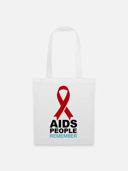Rotes AIDS-Gedächtnisband - Stoffbeutel - Weiß
